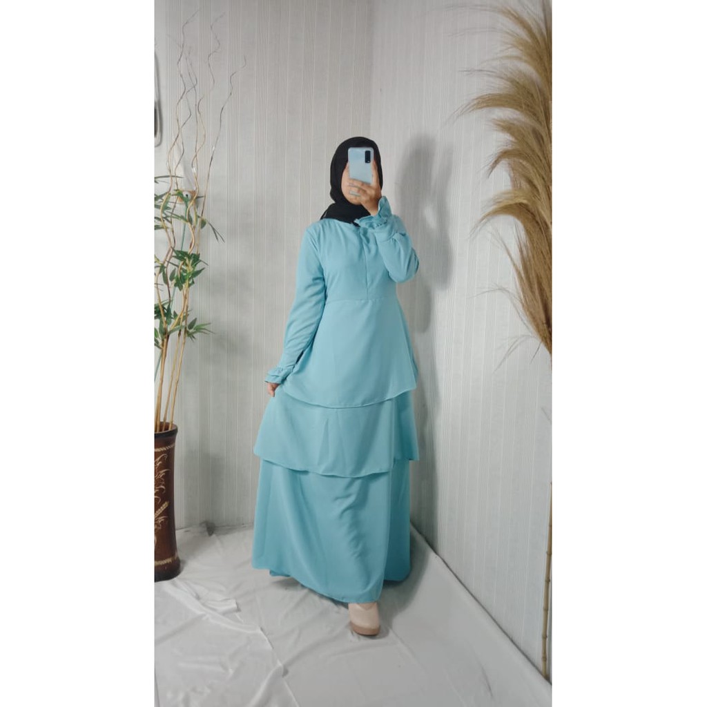 Gamis wardah maulida 3 susun umpak canda undak rempel wolfis woolpeach kancing syari wanita baju