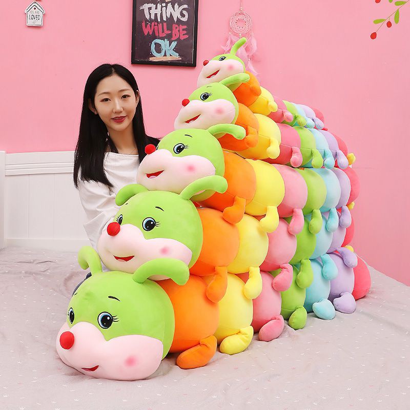 90cm Mainan Giant Soft Caterpillar Sleeping Long Pillow Plush Toys Kids Colorful Doll Boneka