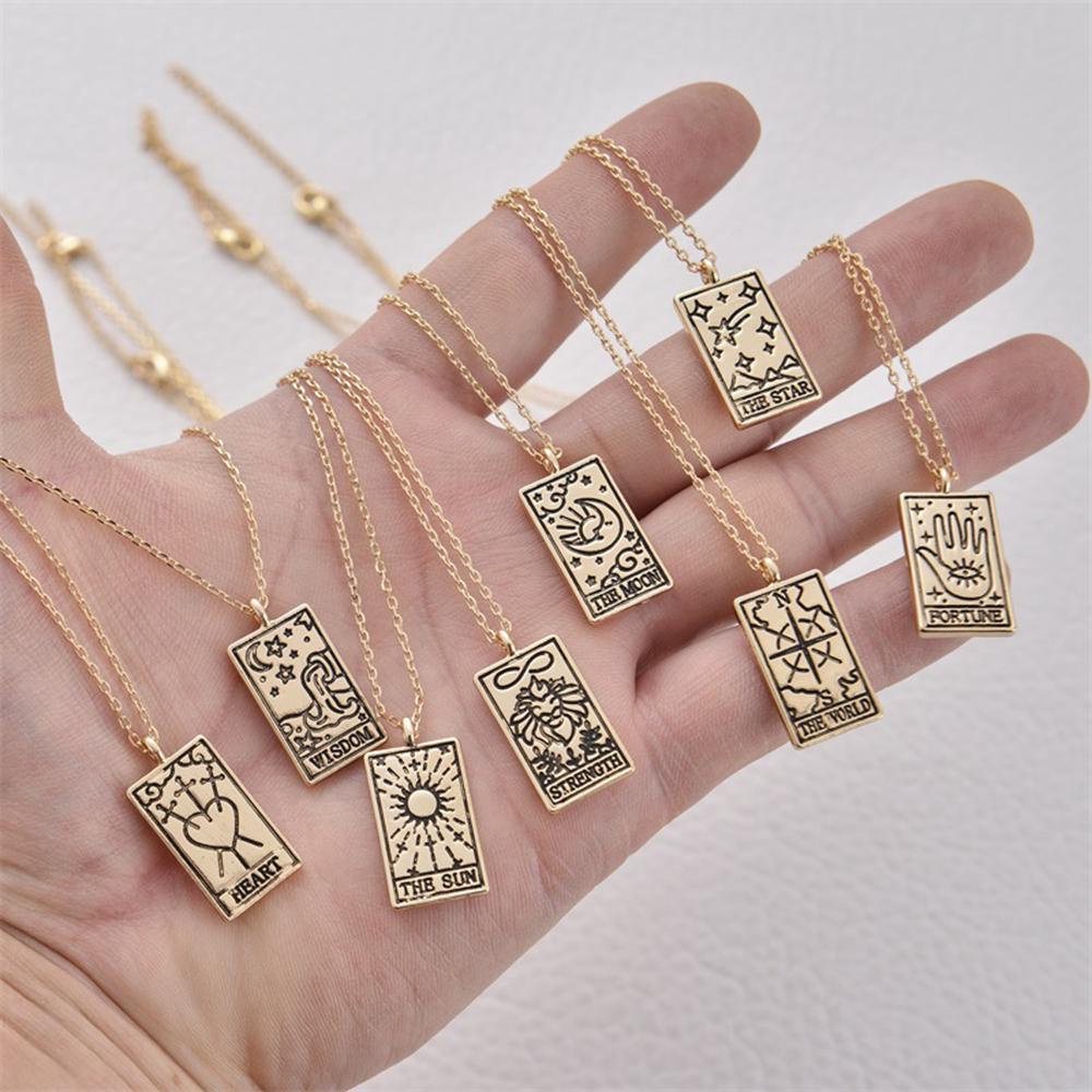 R-bunga Liontin Kalung Fashion Tarot Kartu Kekuatan Keperkasaan Vintage Klavikula Rantai