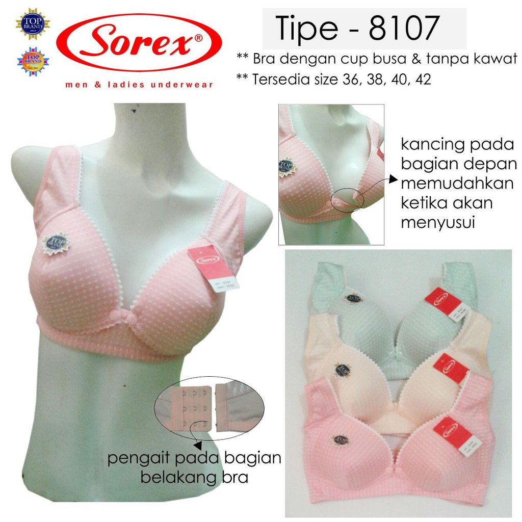 Bra Menyusui SOREX 8107 SOREX 8106 BH Bukaan Depan Polos Busa Tanpa Kawat Full cup Size 38 40 42 Kait 3 N BTK