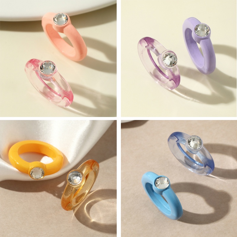 Cincin Bahan Resin Akrilik Jelly Warna-Warni Gaya Korea Untuk Wanita