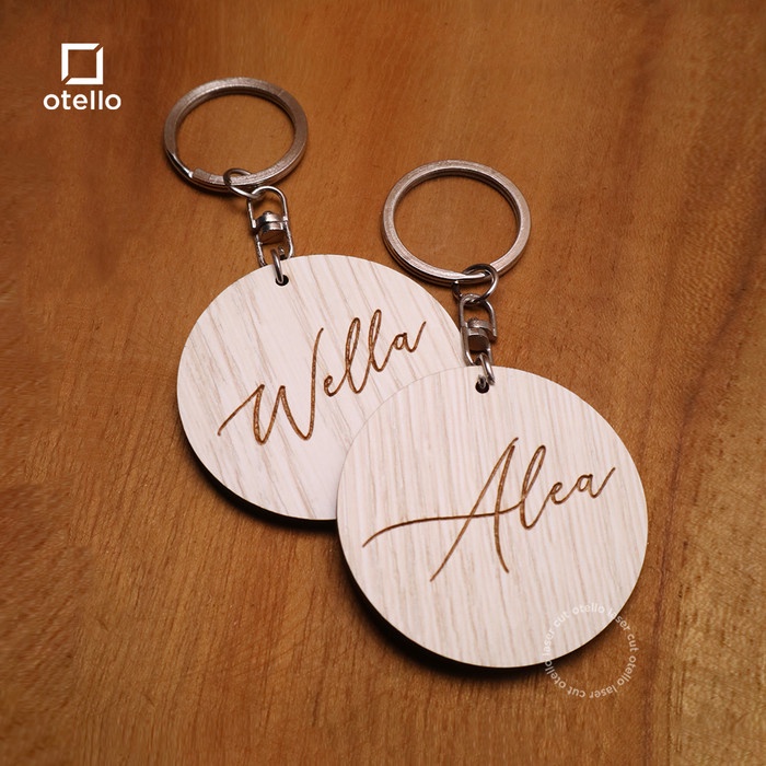 Custom Gantungan Kunci Nama Wooden Keychain Round Ganci Grafir Ukir Kayu Unik Keren Hadiah Souvenir