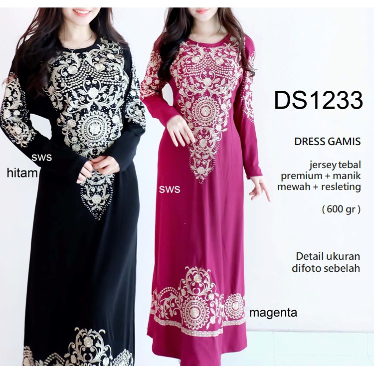 DS1233 - GAMIS SYAR'I MANIK LEBARAN HARI RAYA DRESS MUSLIM WANITA MODERN MURAH