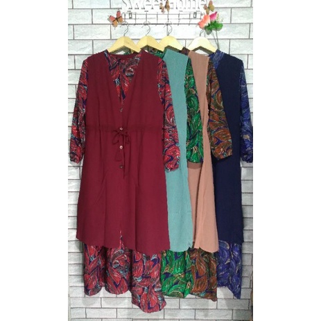 GAMIS CARDIGAN SET OUTER MOTIF DAUN AINUN SET [S7504]
