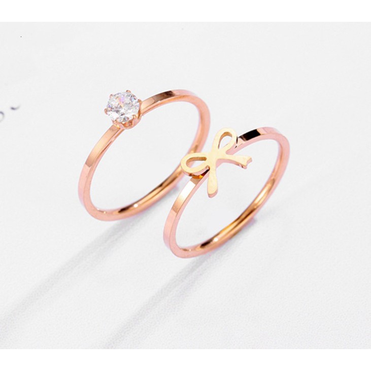 Cincin 2in1 Titanium Mini Korea Wanita CK126 warna bisa untuk cincin kawin nikah