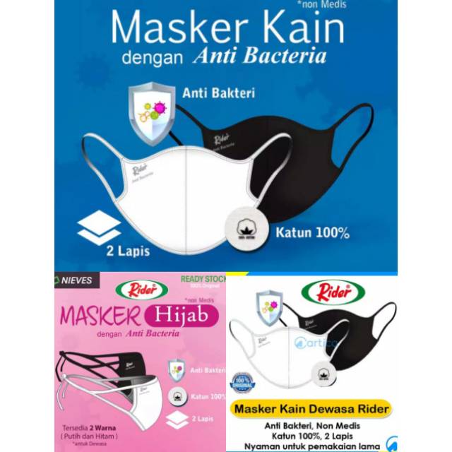 Masker kain Rider bahan halus lembut bisa di cuci 2Lapis model earloop dan headloop