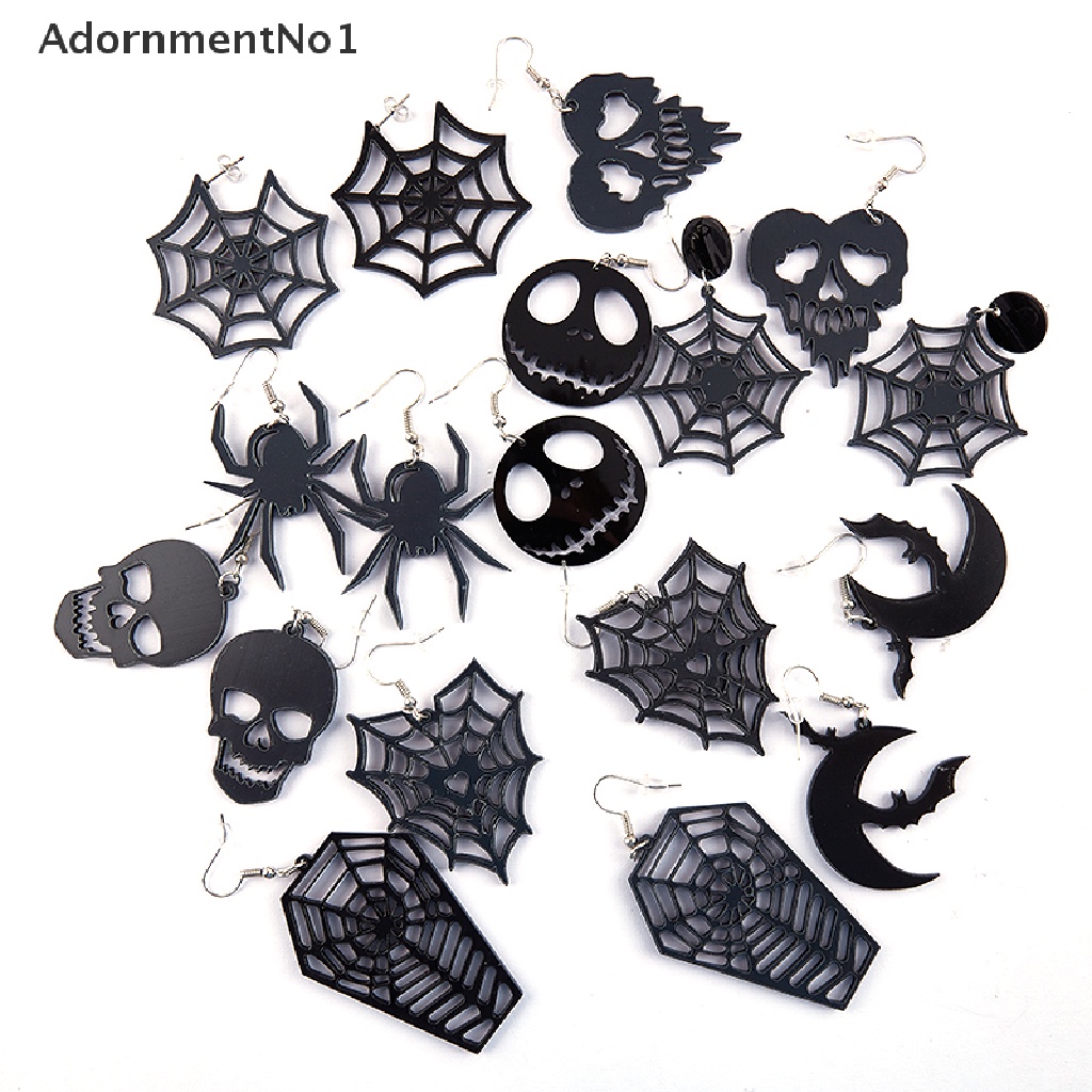 (AdornmentNo1) Anting Gantung Panjang Kait Motif Tengkorak + Hati + Hollow Untuk Perhiasan Wanita / Halloween