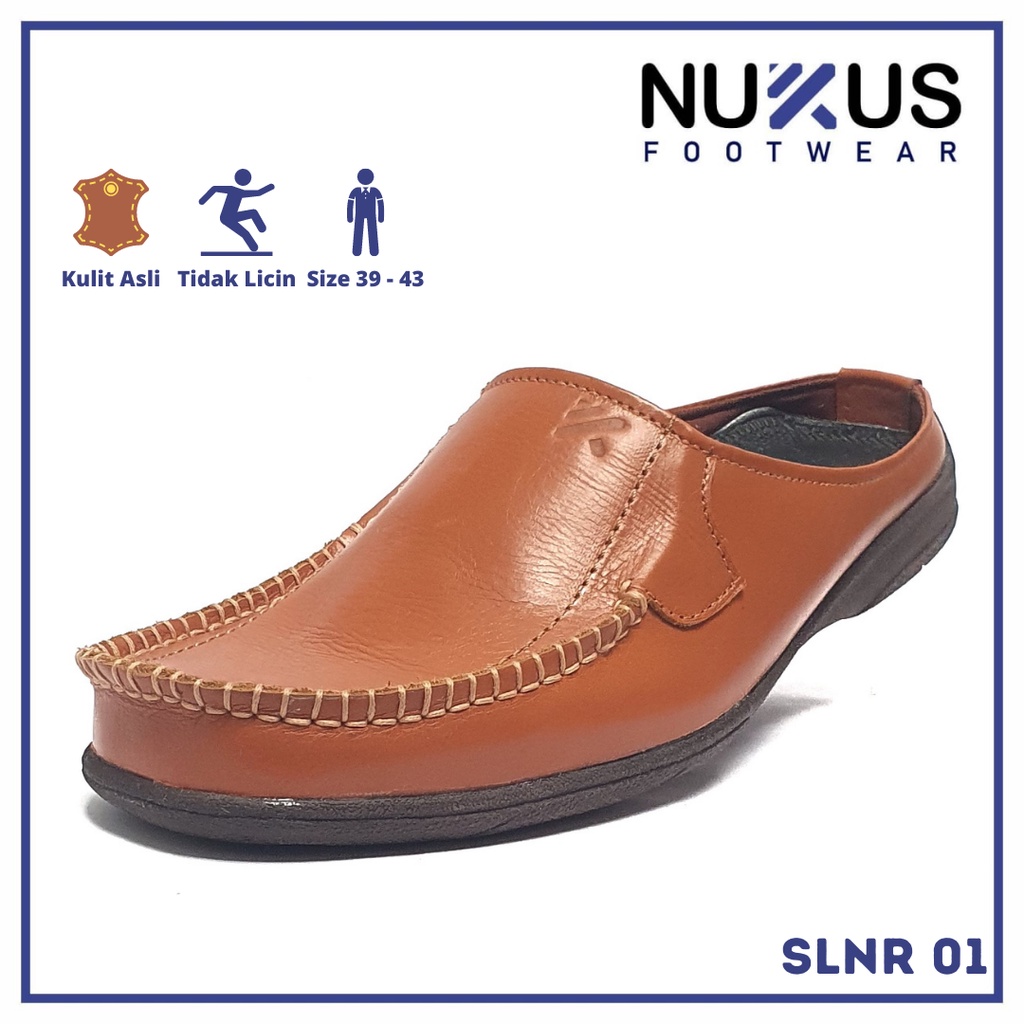 Sepatu Selop Pria Bustong Rempel Kulit Sapi Coklat Tan - SLNR 01