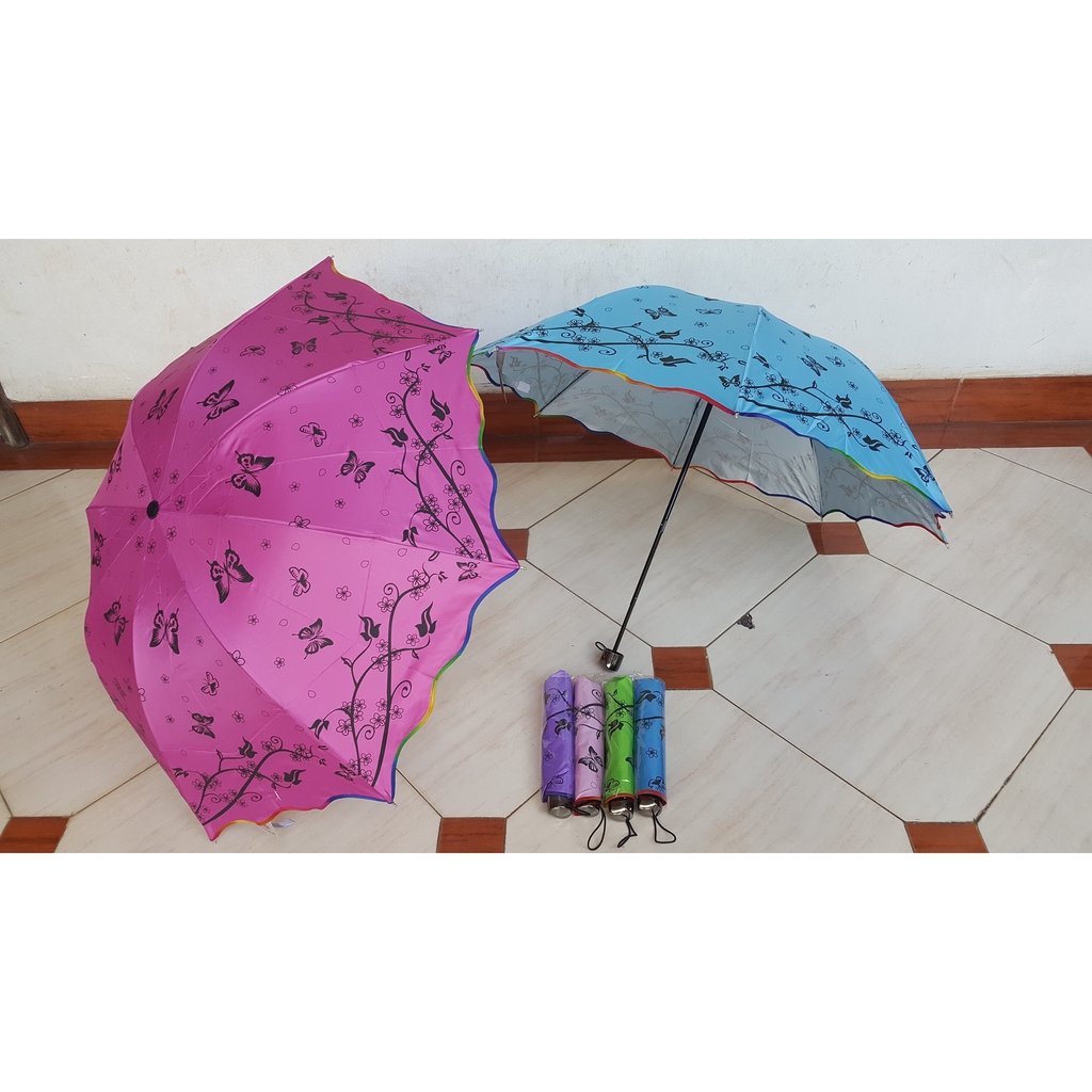 Payung Fancy Lipat 4 Corak Kupu &amp; Daun merk OSAKA BW014