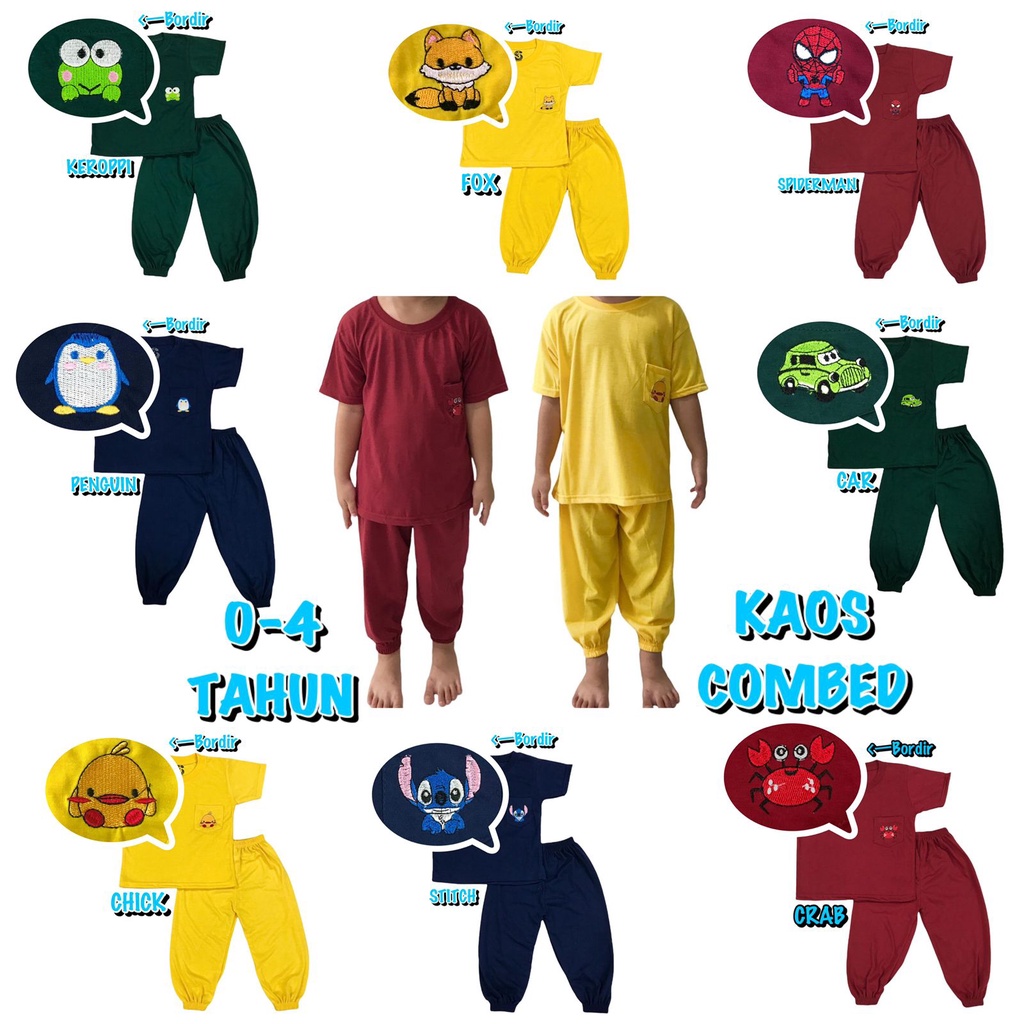 (1 KG MUAT 7 STEL) BAJU SETELAN CP JOGER FASHION OBLONG ANAK LAKI-LAKI/COWOK BAHAN KAOS KATUN COMBED KANTONG BORDIR