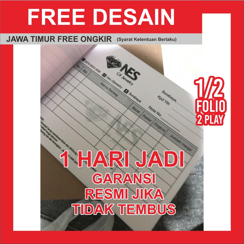 

(5Buku) NOTA 1/2 FOLIO - CUSTOM DESAIN LOGO CUSTOMER