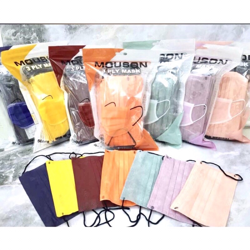 Masker EARLOOP 3 Ply Mouson / 3PLY MOUSON PREMIUM MASKER - isi 50 Pcs warna peach, pink lady, green 