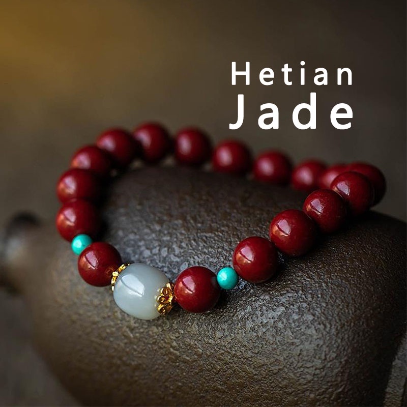 Gelang Tangan Manik-Manik Batu Jade Hetian Natural 6mm Warna Ungu Untuk Pria / Wanita ACKER