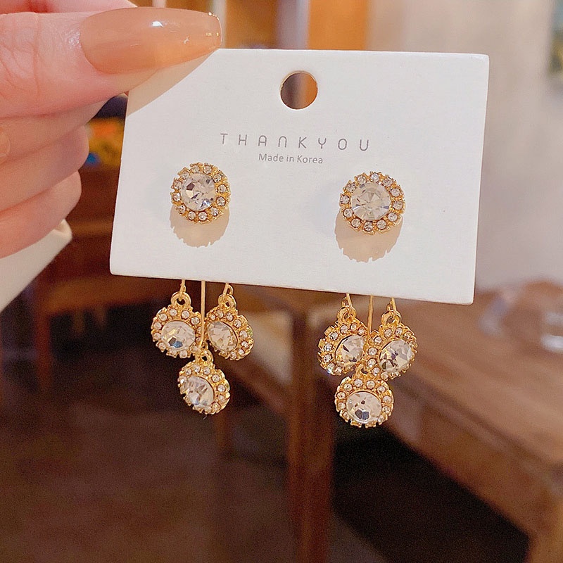 Anting Tusuk Gantung Bahan Sterling silver 925 Hias Zircon Gaya Mewah Berkilau Untuk Wanita