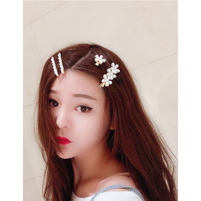 LRC Anting Tusuk Fashion Pearl Flower Pearl Hairpin F56945