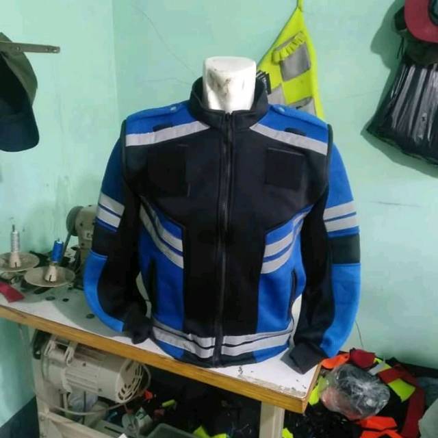 Jaket club motor biru hitam