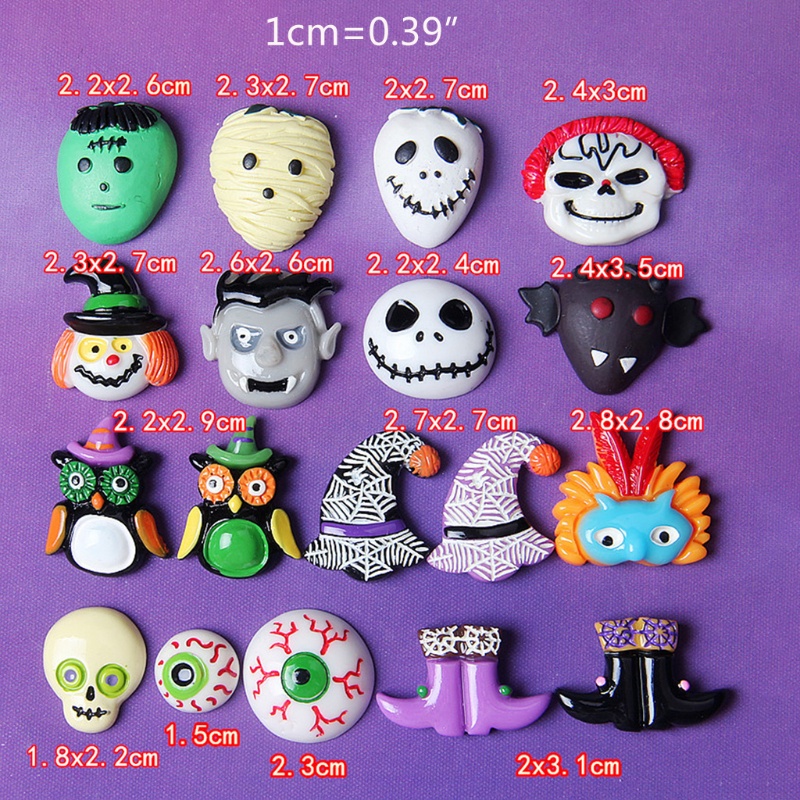 Zzz 100Pcs Ornamen Resin Flatback Bentuk Hantu / Tengkorak / Penyihir / Bola Mata Untuk Scrapbook Charms