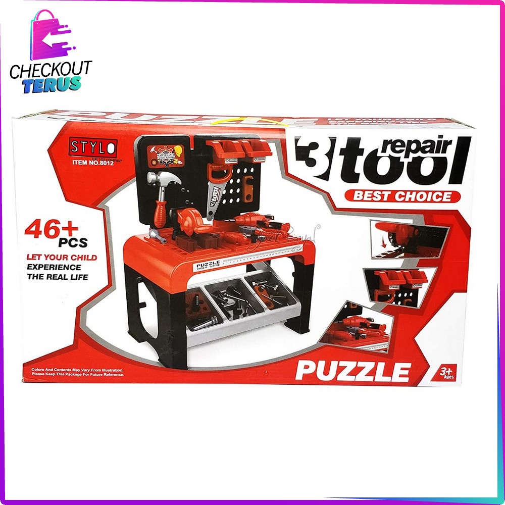 CT M43 Mainan Tool Set 46PCS dengan Bor Gergaji Palu Alat Tukang Bangunan Mainan Edukasi Anak Laki Laki Perkakas Mainan Set Anak