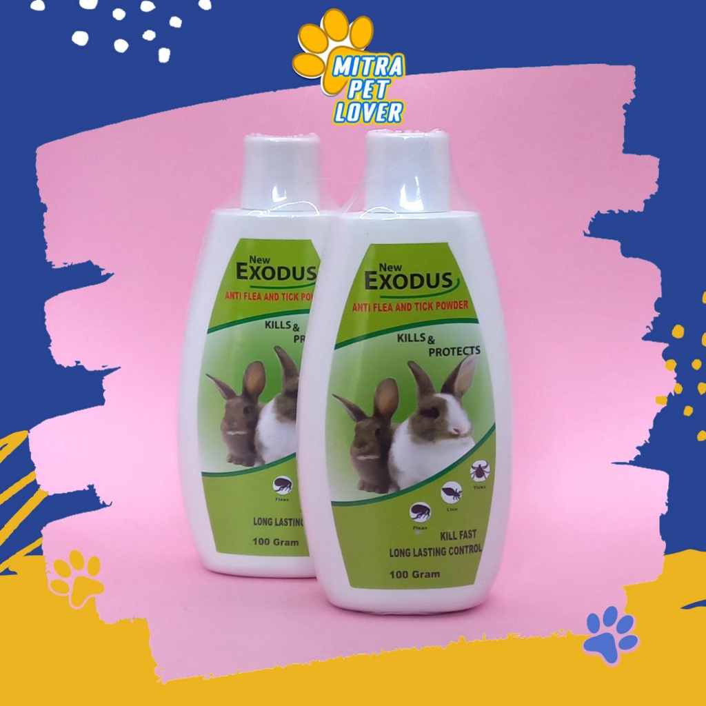 BEDAK ANTI KUTU KELINCI - EXODUS TALK POWDER 100 GRAM - BUBUK ANTI FLEA KUTU CAPLAX TICK CAT PINJAL RABBIT - ORIGINAL - MURAH GARANSI ASLI KUALITAS - PET ANIMAL HEALTHCARE VETERINARY TAMASINDO OBAT &amp; VITAMIN TERNAK HEWAN BINATANG PELIHARAAN MITRAPETLOVER