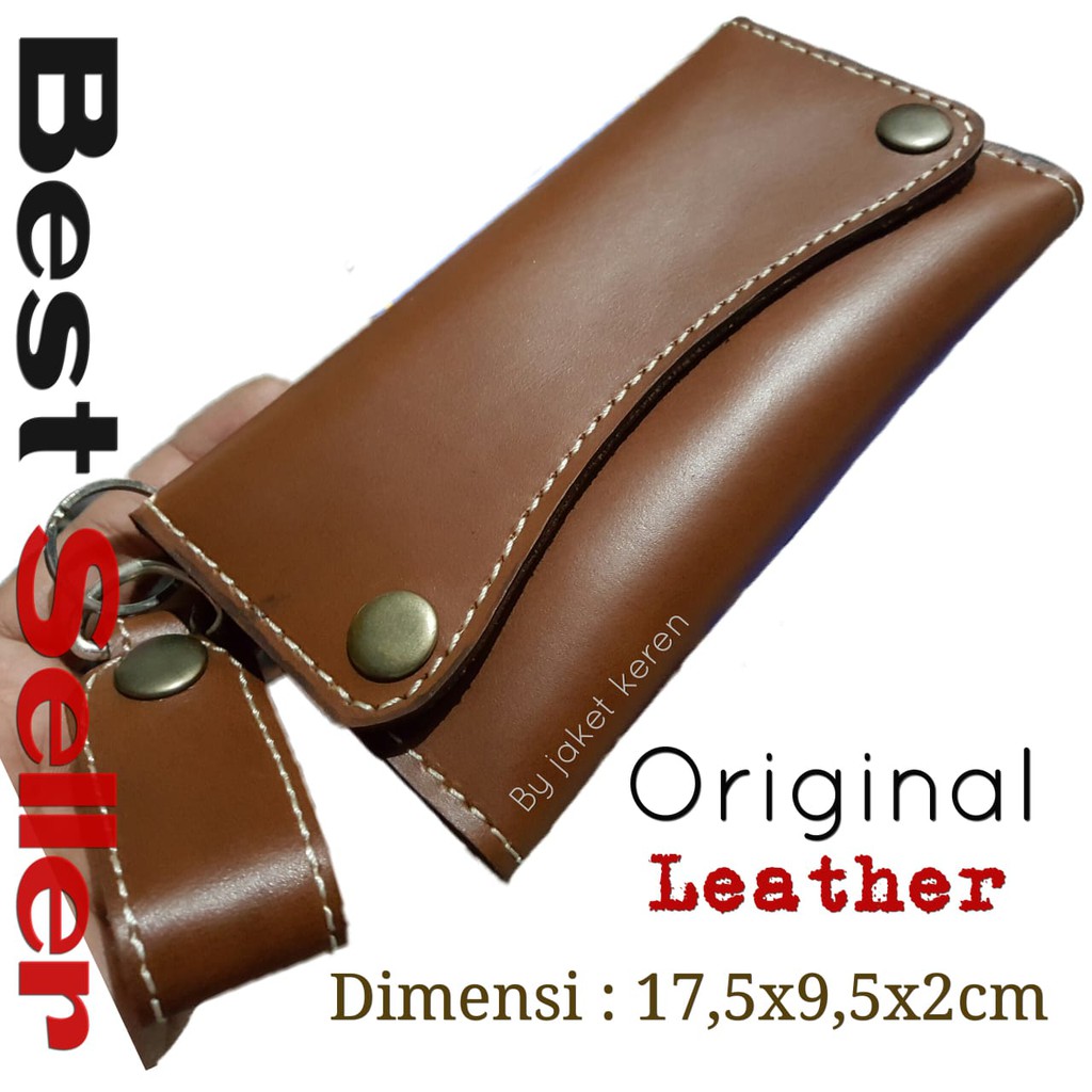 Dompet kulit panjang polos Pria ori bikers
