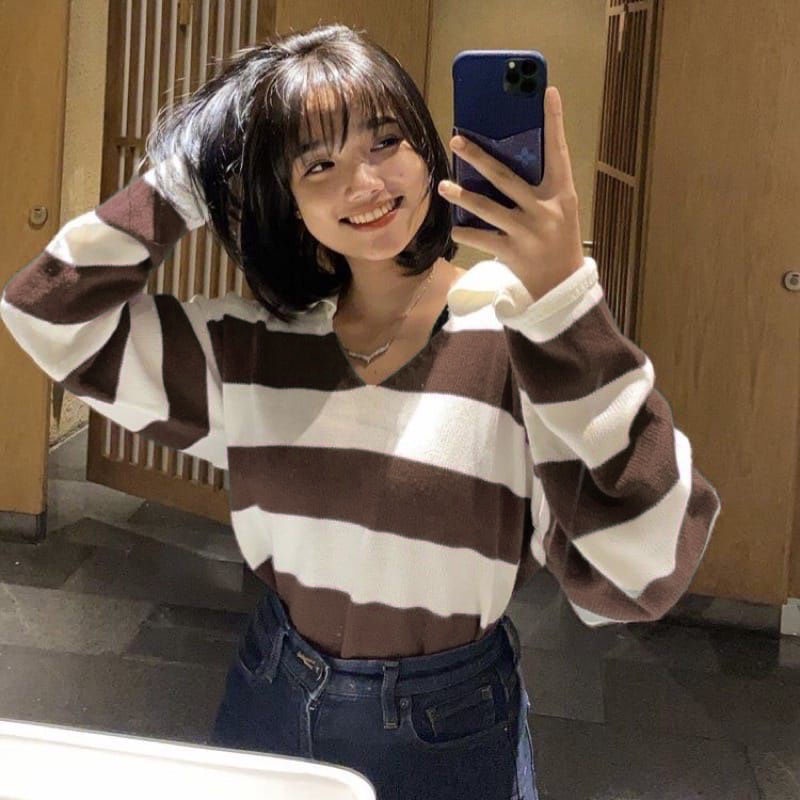 Sweater Rajut Wanita Fuji Crop Top Atasan Blaster Korean Style Korea Murah Tebal Atasan Cewek Switer