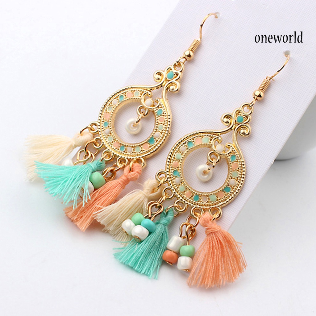 OW@ Earrings Bohemian Style Exquisite Alloy Tassels Drop Dangle Hook Earrings for Women