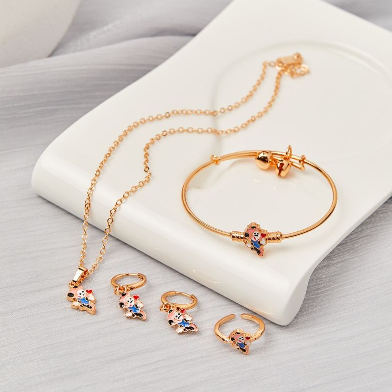 Satu Set Anak Perhiasan Anak Set Anting Cincin Kalung Gelang Motif MIKKY MOUSE