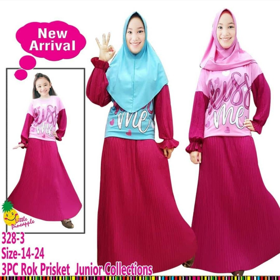 Setelan Anak Perempuan Rok Plisket  Baju Muslim Anak Kualitas Import Murah GR