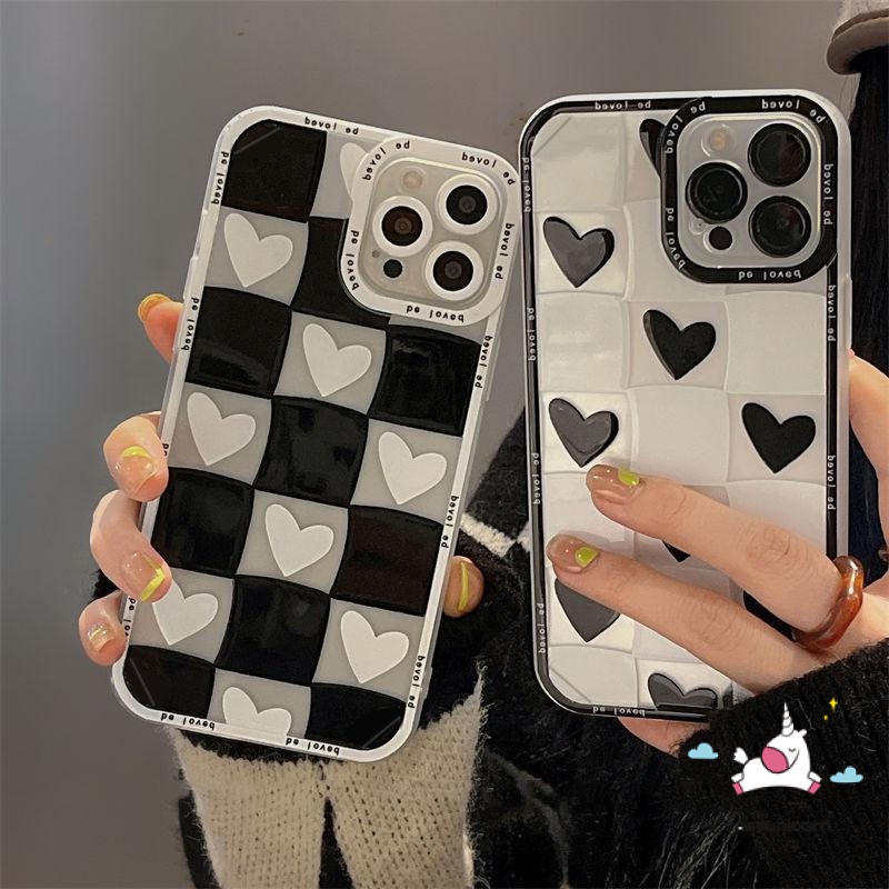 Soft Case Tpu Motif Kotak-Kotak Hati Tahan Banting Untuk iPhone 11 12 13 pro Max 6 6s 7 8 plus X XR XS Max SE 2020