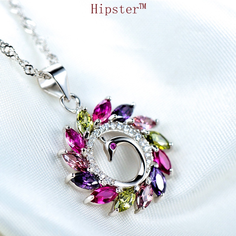 Creative Characteristic Colorful Peacock Open Screen Pendant Fashion Colored Gems Series Necklace