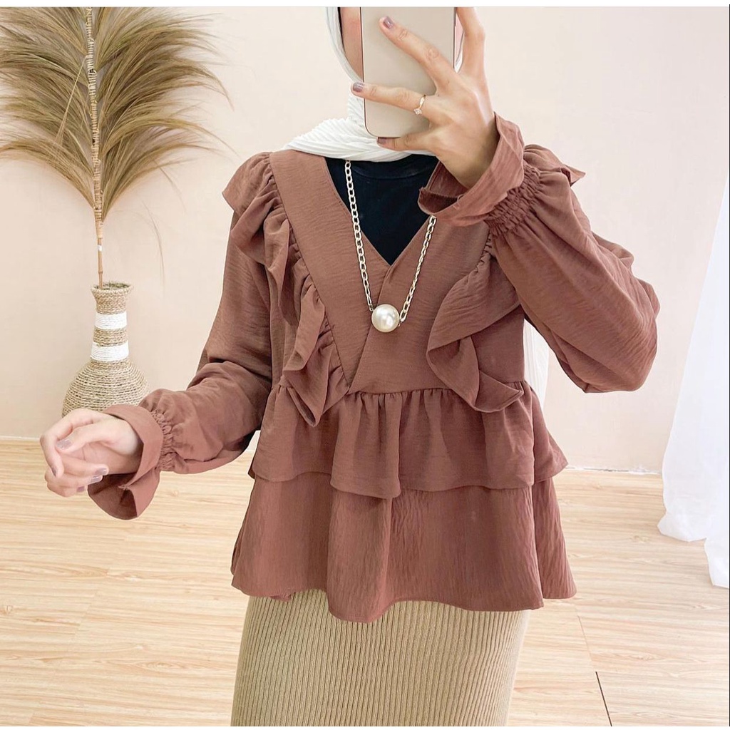 1KG MUAT 5PCS | OLIVER BLOUSE RUFFLE RAYON CRINCKLE PREMIUM HITS OOTD SELEBGRAM FASHION GROSIR