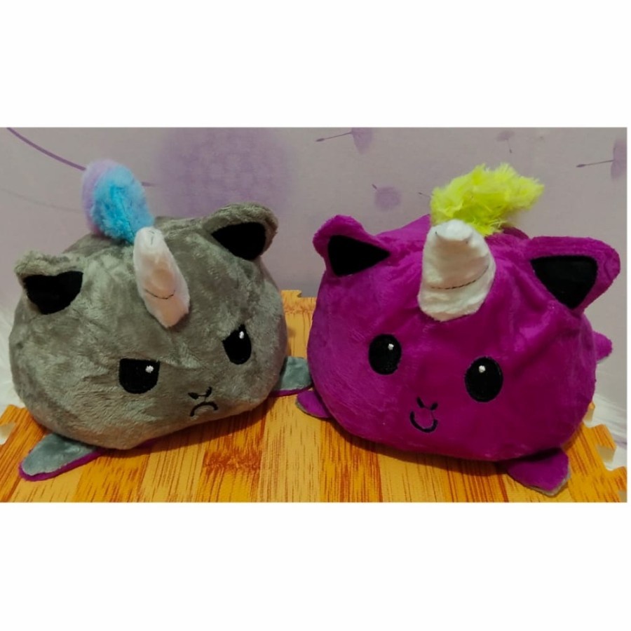 Boneka reversible unicorn / 2 EKSPRESI BOLAK BALIK / Berubah Ekspresi - BIRU-KUNING