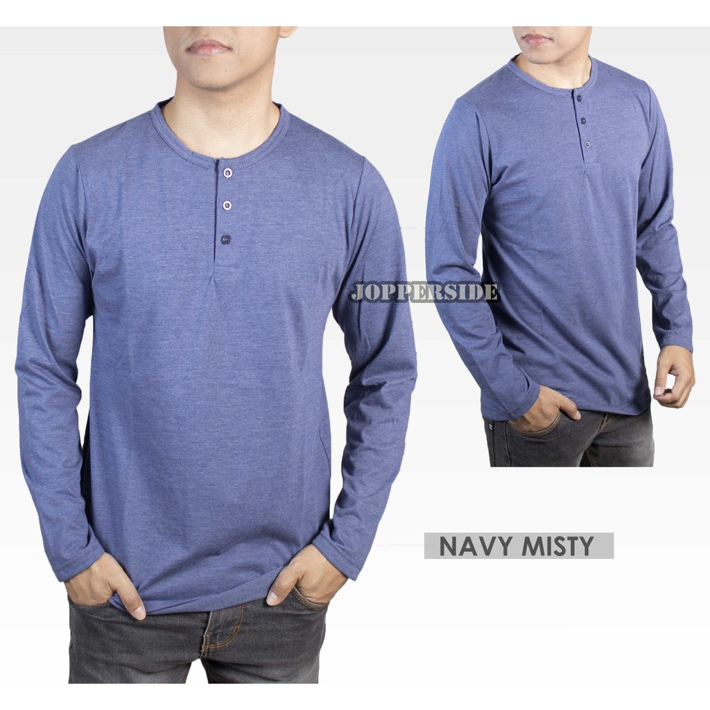 [ COD PABRIK ] T shirt kaos polos lengan panjang pria henley kancing katun combed premium tb3