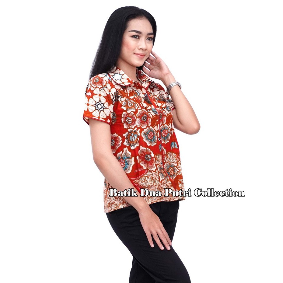 Atasan Kemeja Batik Wanita Dua Warna Mawar Hitam Dan Merah By Batik Dua Putri Collection