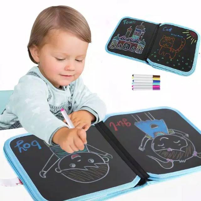 

Doodle book 12 spidol buku gambar portable magic book drawing black board