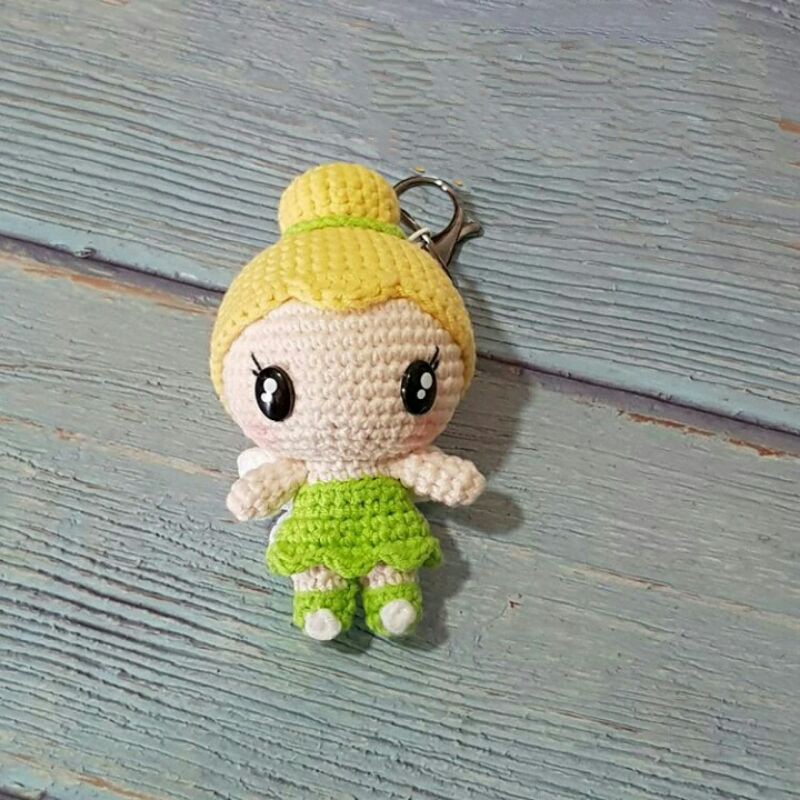 Gantungan kunci boneka rajut tinkerbell