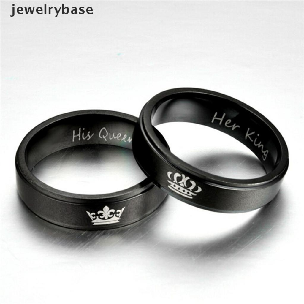 Cincin Pasangan Bahan Stainless Steel Motif Tulisan His Queen / Her King