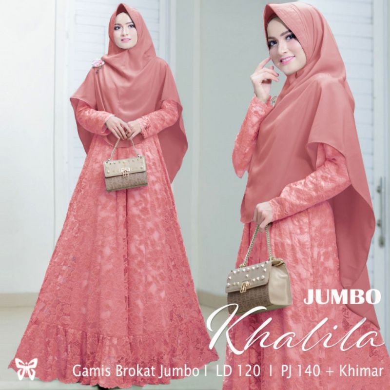 ELDE 5 - Syari Khalila JUMBO XXXL gamis brukat lapis furing busui Ld 120 Pjg 140 + khimar