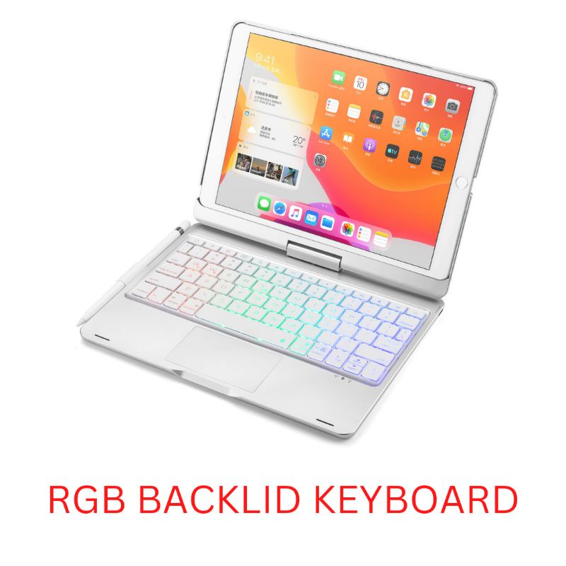 Magic Keyboard Ipad dengan RGB Backled 360 Foldable Smart Keyboard with Touchpad for Ipad 10.2 Gen 7 8 9 10.5 Inch