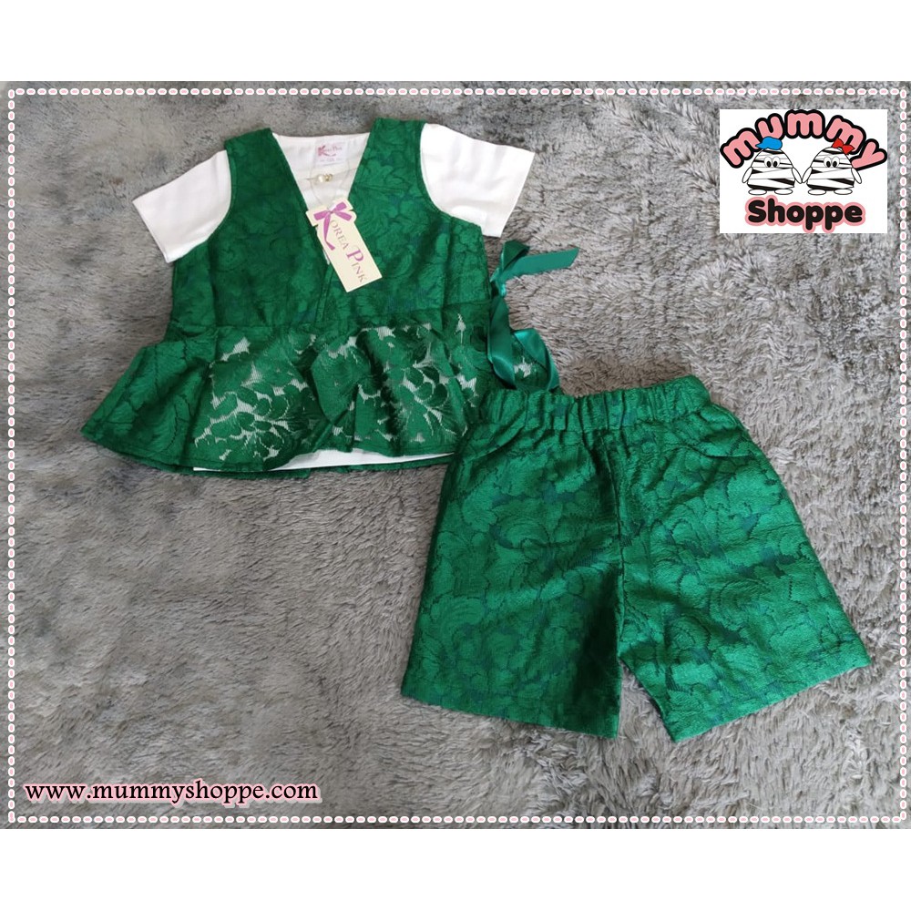 setelan anak import rompi brukat KP 647 Vest + tee + pants