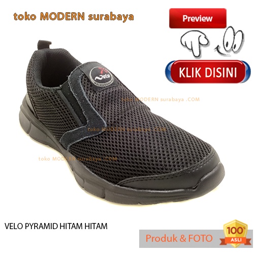 Sepatu pria sekolah casual slip on tanpa tali VELO PYRAMID HITAM HITAM