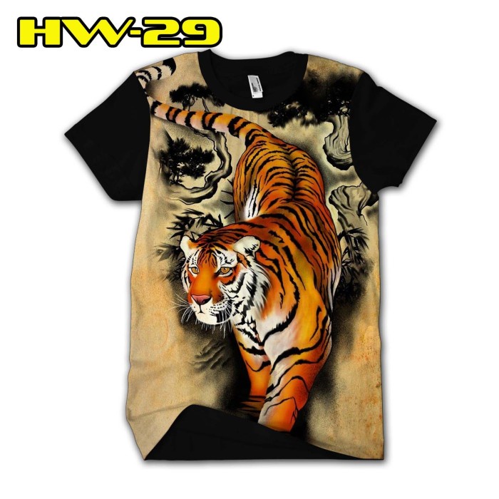 Kaos Tshirt Lukisan Harimau Print 3D Baju Motif macan