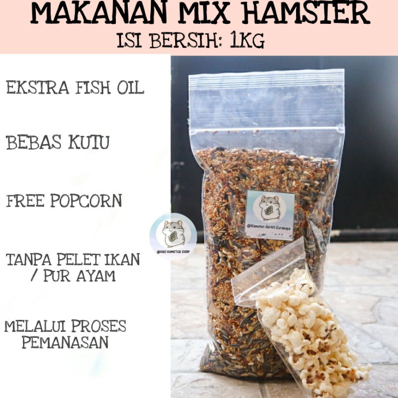 Makanan Hamster Mix 1kg, Ekstra Fish Oil | ANTI KUTU Free Popcorn by HGS