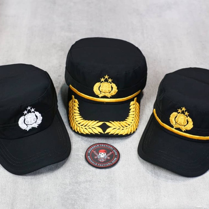 TOPI KOMANDO POLRI HITAM PREMIUM/ TOPI KOMANDO POLRI BAHAN LUBSTER - PAMA