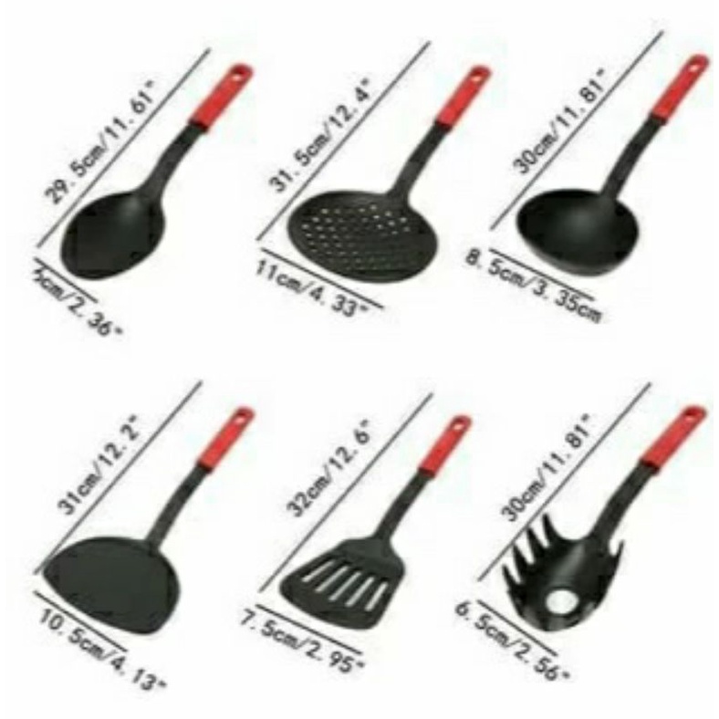 Spatula Set Isi 6 in 1 Spatula Alat Masak Dapur Plastik - Hitam