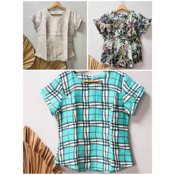 DELIGHTLINE LITTLE V NECK ALMOND TREE / VALENTINE FLOWER - CASUAL BLACKOUT BLOUSE TEBAL BASIC FLOWER-6