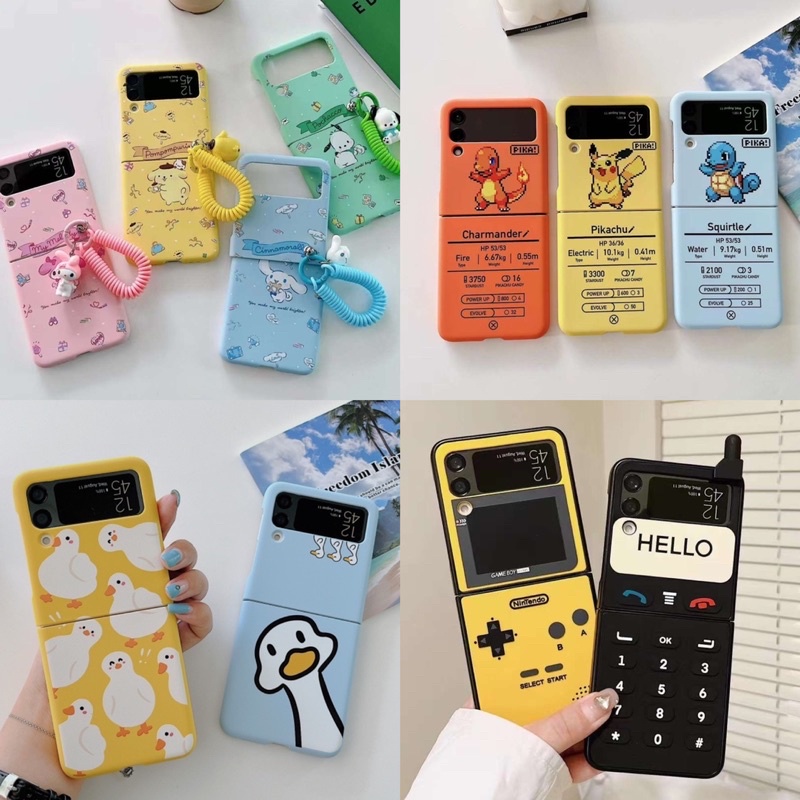 Samsung Galaxy Z Flip 3 / 4 / 5 / 6 Flip Case Cover Pelindung Shockproof Motif Bebek Pokemon Warna Macaron Untuk