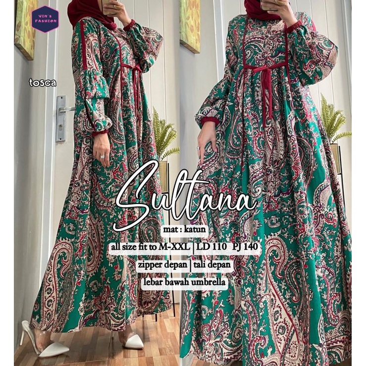 SULTANA DRESS BY VINS FASHION BAHAN KATUN GAMIS WANITA MOTIF BATIK LD 110 BUSUI ABAYA MODEL MAYUNG V