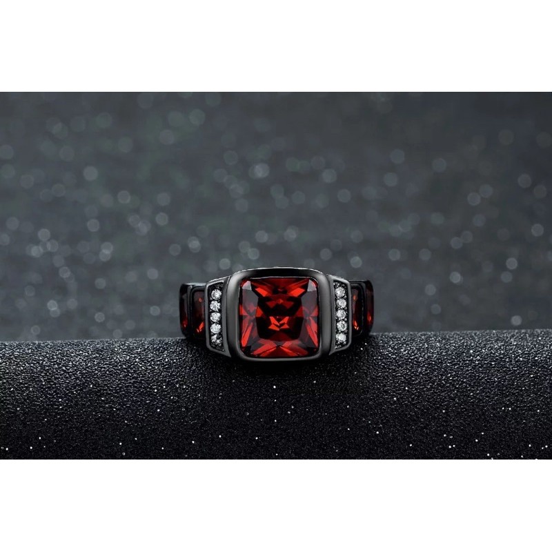 Cincin Ruby Stone Mewah Elegan Minimalis Modern Black Platted Batu Rubi Merah