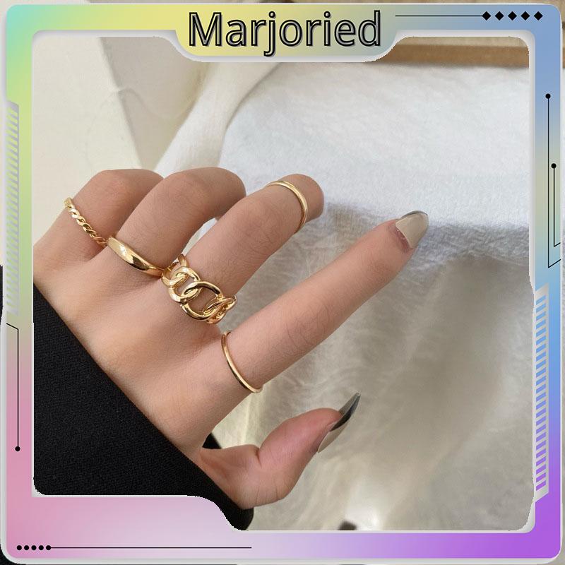 5pcs / Set Fashion Cincin Wanita Model Terbuka Geometri Warna Silver / Gold Gaya Vintage-MJD